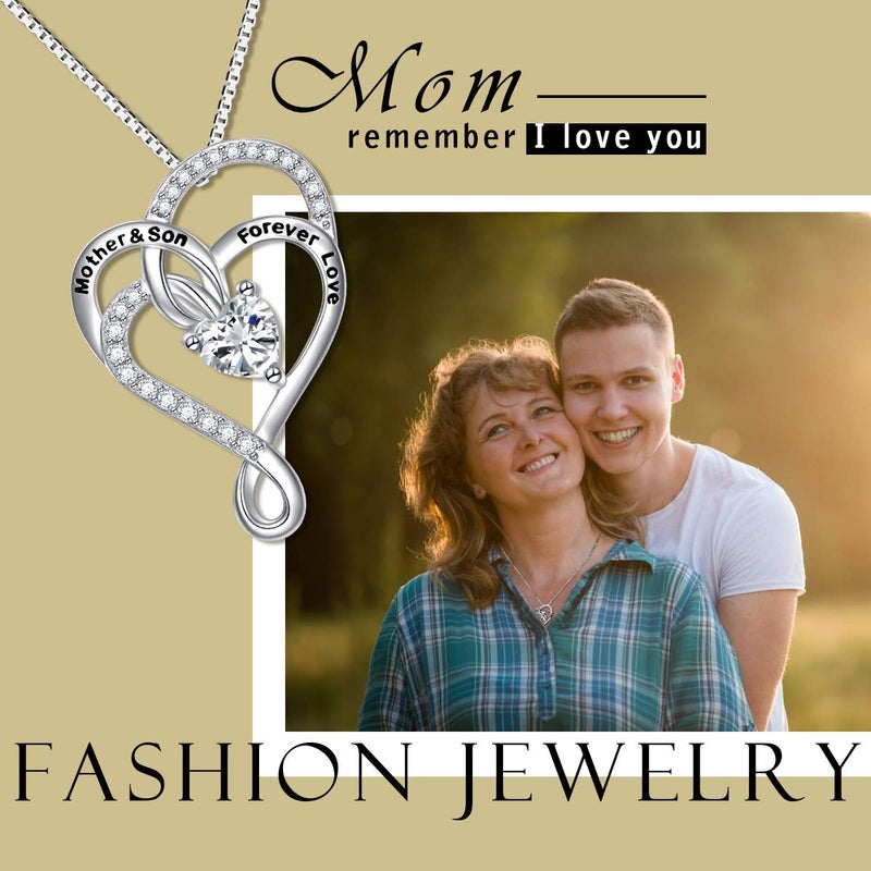 FLYOW Mom Christmas Gifts,Sterling Silver Mother and Son Forever Love Infinity Heart Pendant Necklace for Women Best Birthday Jewelry Mother's Day Present from Son - Image 3